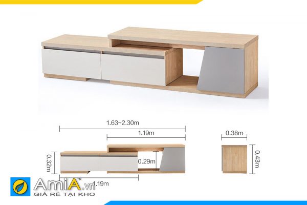 Hình ảnh Chi tiết kích thước mẫu kệ tivi gỗ phòng khách đẹp hiện đại AmiA TUTV 129