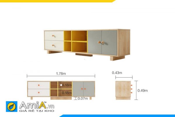 Hình ảnh Chi tiết kích thước mẫu tủ kệ tivi gỗ công nghiệp AmiA TUTV 130