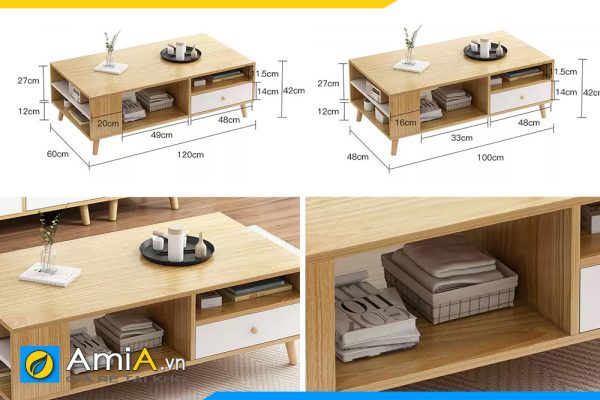Hình ảnh Chi tiết kích thước và các đặc điểm khác mẫu bàn trà gỗ ép AmiA BAN 107