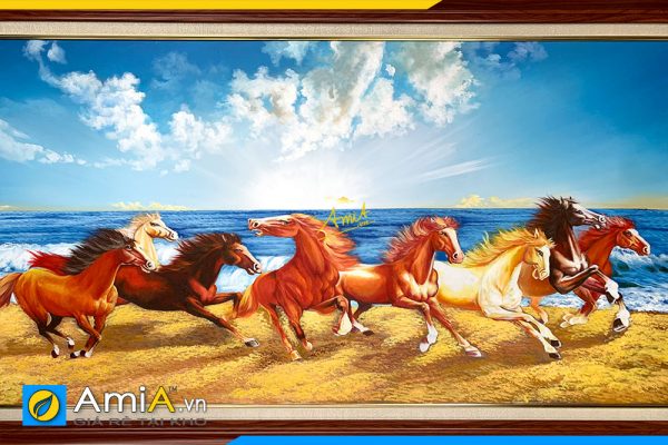 Hình ảnh Chụp cận cảnh bức tranh ngựa vẽ sơn dầu treo phòng khách AmiA TSD 640