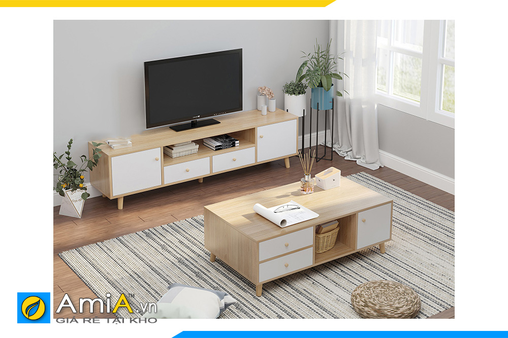 Hình ảnh Combo bàn trà và kệ tivi gỗ ép cho phòng khách hiện đại AmiA BAN 127A