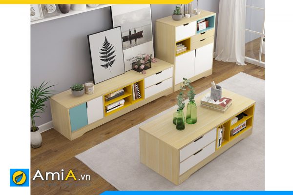 Hình ảnh Combo bàn trà và mẫu tủ kệ tivi phòng khách đẹp AmiA TUTV 154A