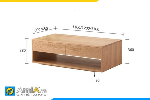 Hình ảnh Kích thước chi tiết mẫu bàn trà gỗ công nghiệp đẹp AmiA BAN 092