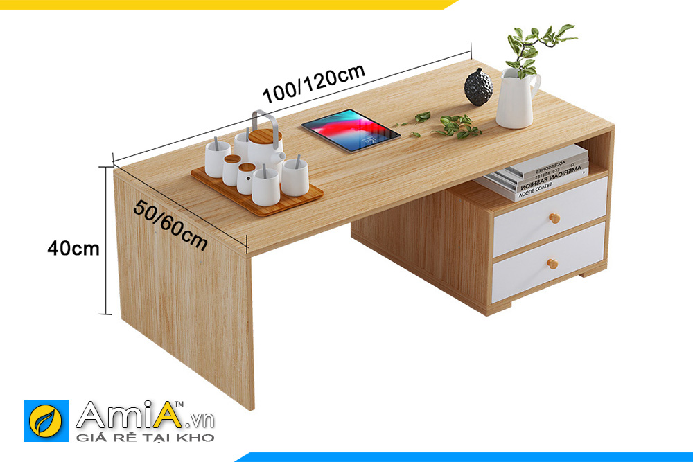 Hình ảnh Kích thước mẫu bàn trà gỗ công nghiệp đẹp AmiA BAN 099