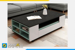 Hình ảnh Mẫu bàn trà gỗ chân bệt thiết kế hiện đại nhiều ngăn AmiA BAN 131