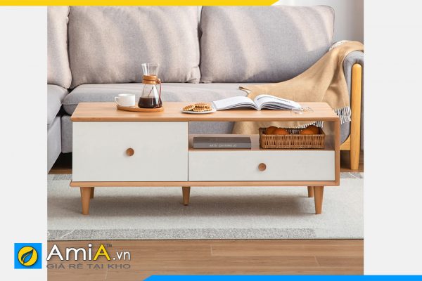 Hình ảnh Mẫu bàn trà gỗ phòng khách chân cao 2 ngăn kéo AmiA BAN 133