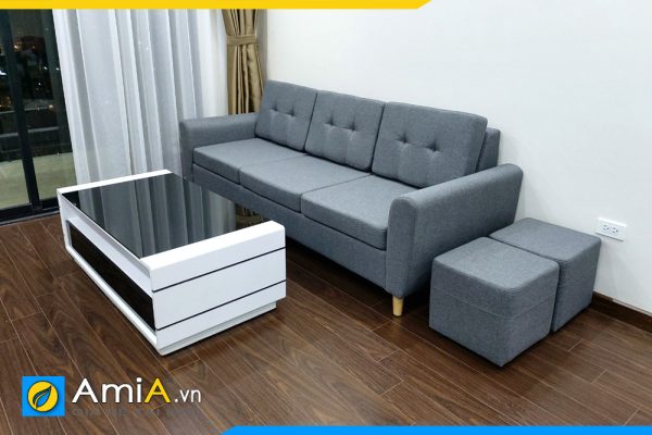 mẫu ghế sofa văng nỉ 3 chỗ ngồi có chân gỗ nhỏ