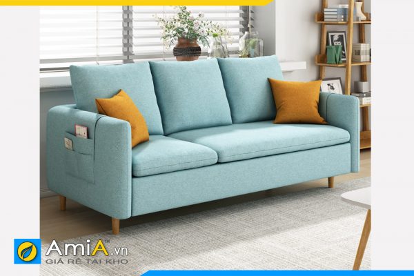 sofa văng màu xanh thiên thanh bằng vải nỉ