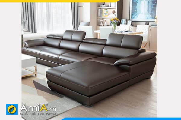 mẫu sofa chung cư bọc da màu nâu sậm đẹp amia pk0023