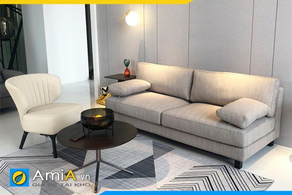 sofa văng nỉ màu xám nhạt kê phòng khách nhỏ amia pk0059