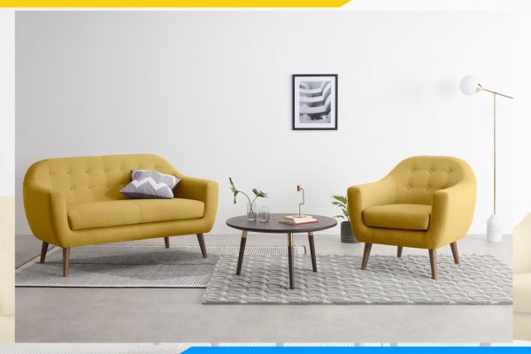 sofa phòng khách chung cư mini màu vàng amia pk0044