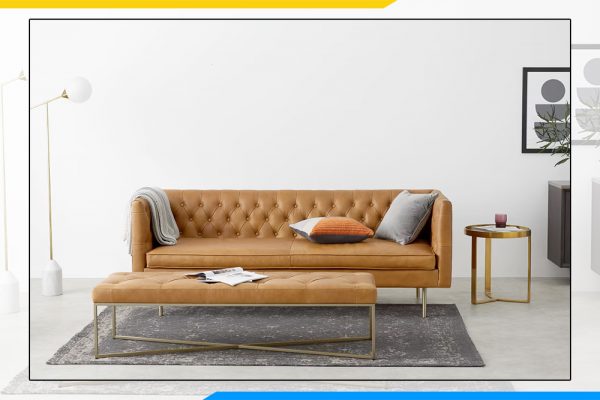 sofa da phòng khách màu nâu sang trọng