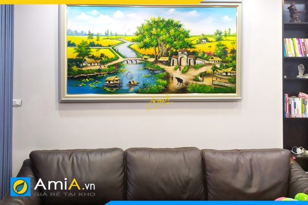 Hình ảnh Tranh phòng khách chung cư đẹp hiện đại vẽ sơn dầu AmiA TPK TSD433