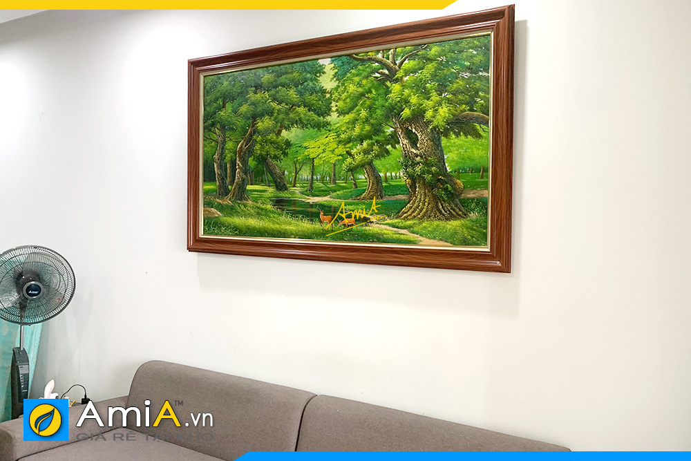 Hình ảnh Tranh phòng khách đẹp vẽ sơn dầu phong cảnh rừng cây xanh mát AmiA TSD 626