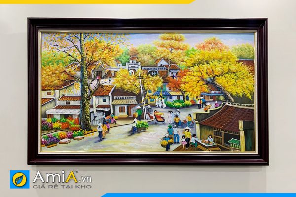 Hình ảnh Tranh sơn dầu phố cổ Hà Nội treo tường phòng khách đẹp AmiA TSD 627