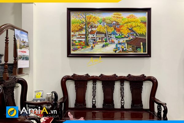Hình ảnh Tranh sơn dầu phòng khách phố cổ Hà Nội rộn ràng mùa xuân AmiA TSD 627
