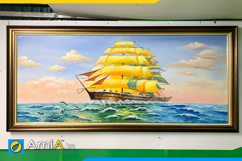 Hình ảnh Tranh sơn dầu thuyền vàng treo phòng khách đẹp sang trọng AmiA TSD 642