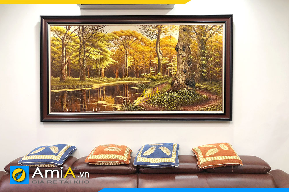 Hình ảnh Tranh sơn dầu treo phòng khách chung cư cảnh rừng cây AmiA TPK TSD512