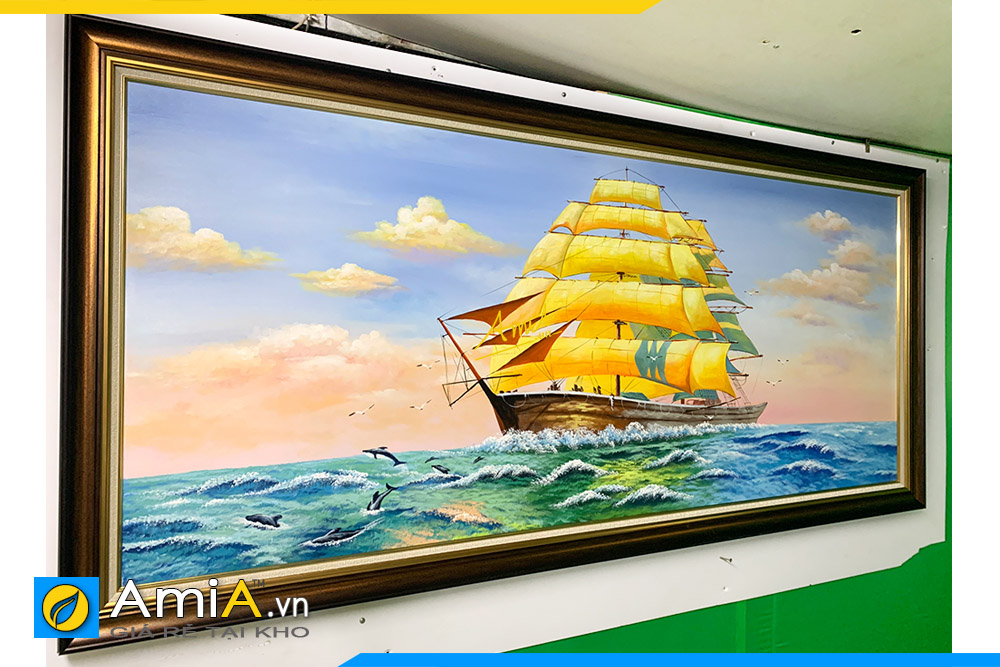 Hình ảnh Tranh treo tường phòng khách sang trọng vẽ sơn dầu thuyền vàng AmiA TSD 642