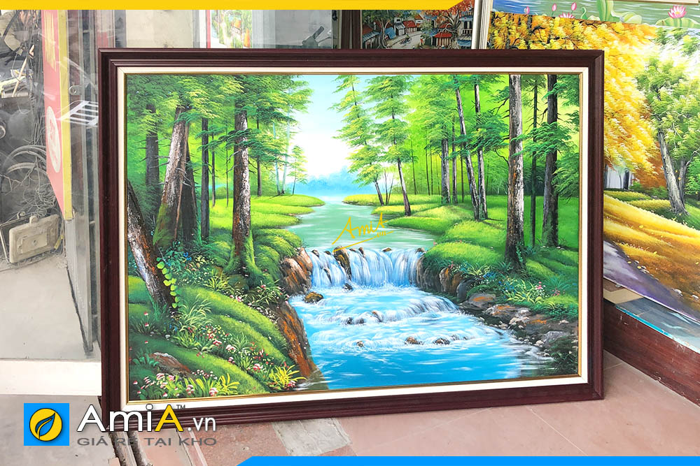 Hình ảnh Tranh treo tường phòng khách vẽ sơn dầu phong cảnh rừng cây AmiA TSD 381
