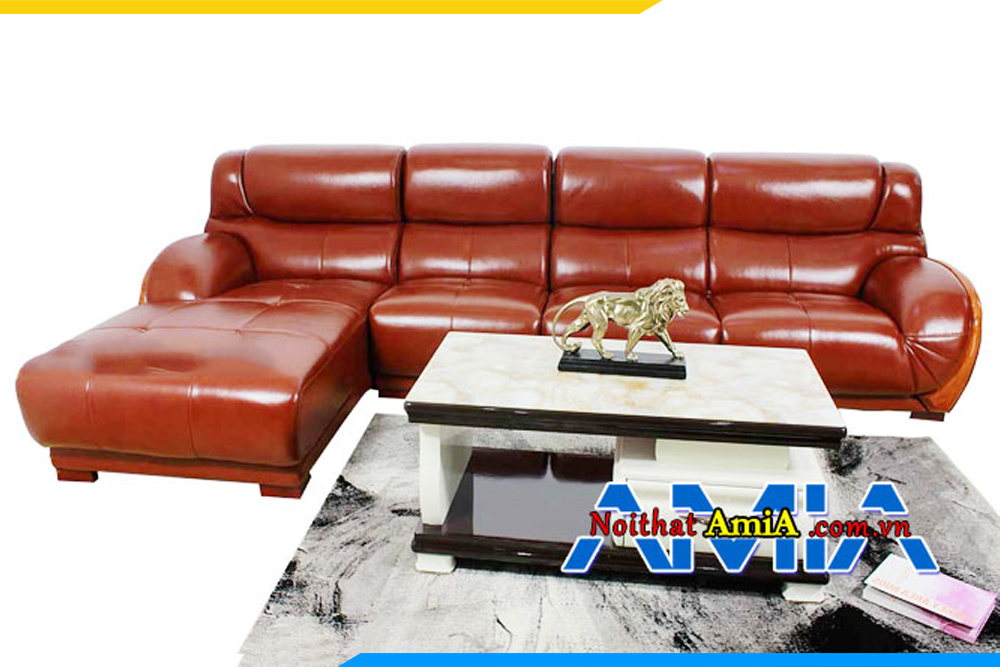Mẫu sofa chữ L bọc da kết hợp với khung gỗ đẹp AmiA 200420202