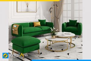 bộ ghế sofa văng nỉ màu xanh lá kê phòng khách hiện đại amia pk0070