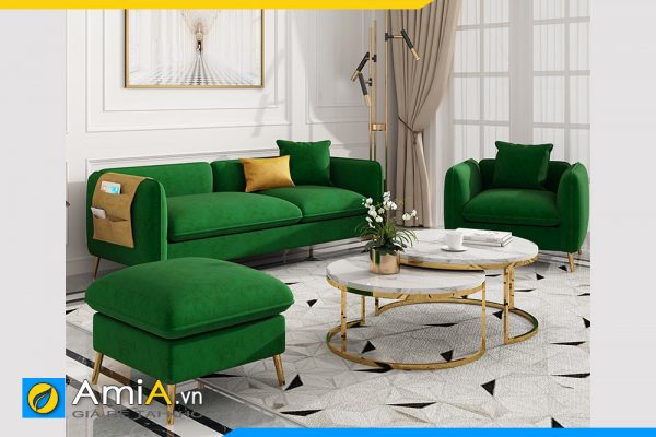 bộ ghế sofa văng nỉ màu xanh lá kê phòng khách hiện đại amia pk0070