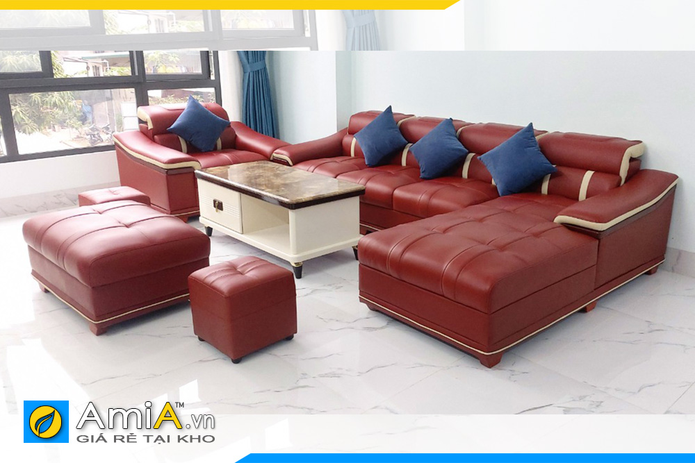 bộ sofa phòng khách chung cư rộng màu đỏ đô