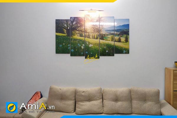 Hình ảnh Bộ tranh 5 tấm treo phòng khách phong cảnh thảo nguyên xanh AmiA TPK1628