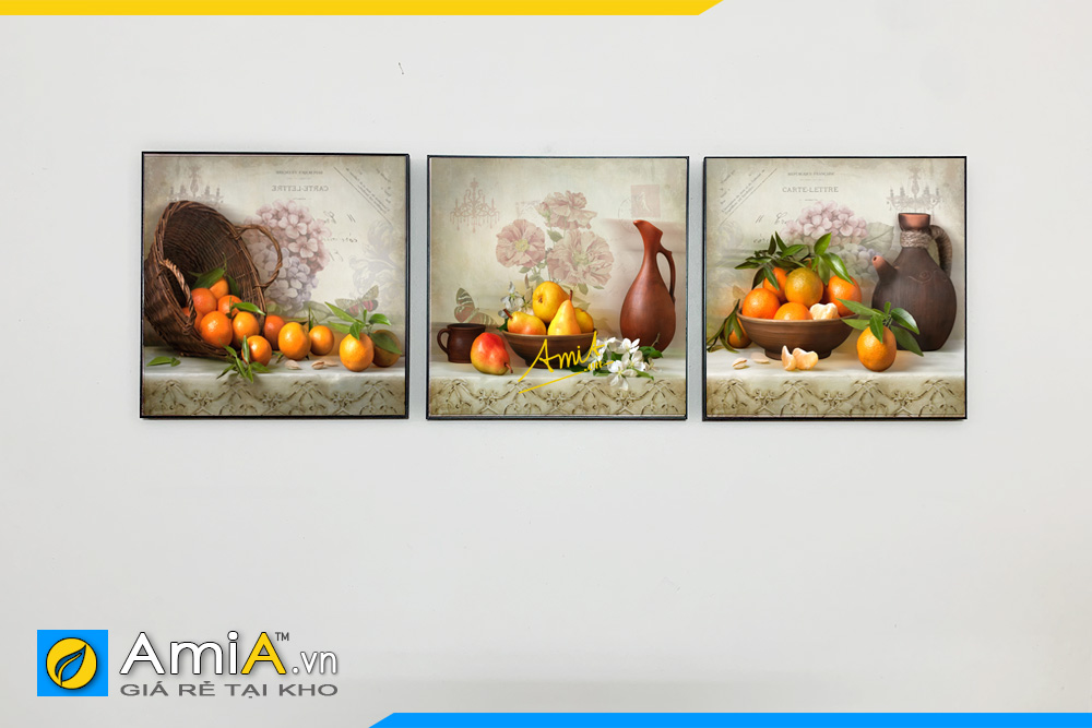 Hình ảnh Bộ tranh bình hoa và quả treo tường bàn ăn đẹp hiện đại AmiA 1678