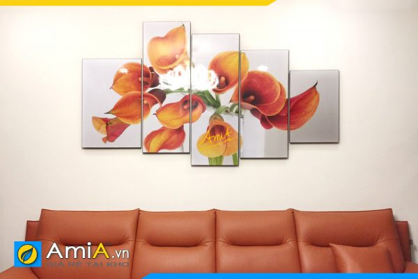 Hình ảnh Bộ tranh phòng khách chung cư đẹp hoa rum 5 tấm AmiA TPK248
