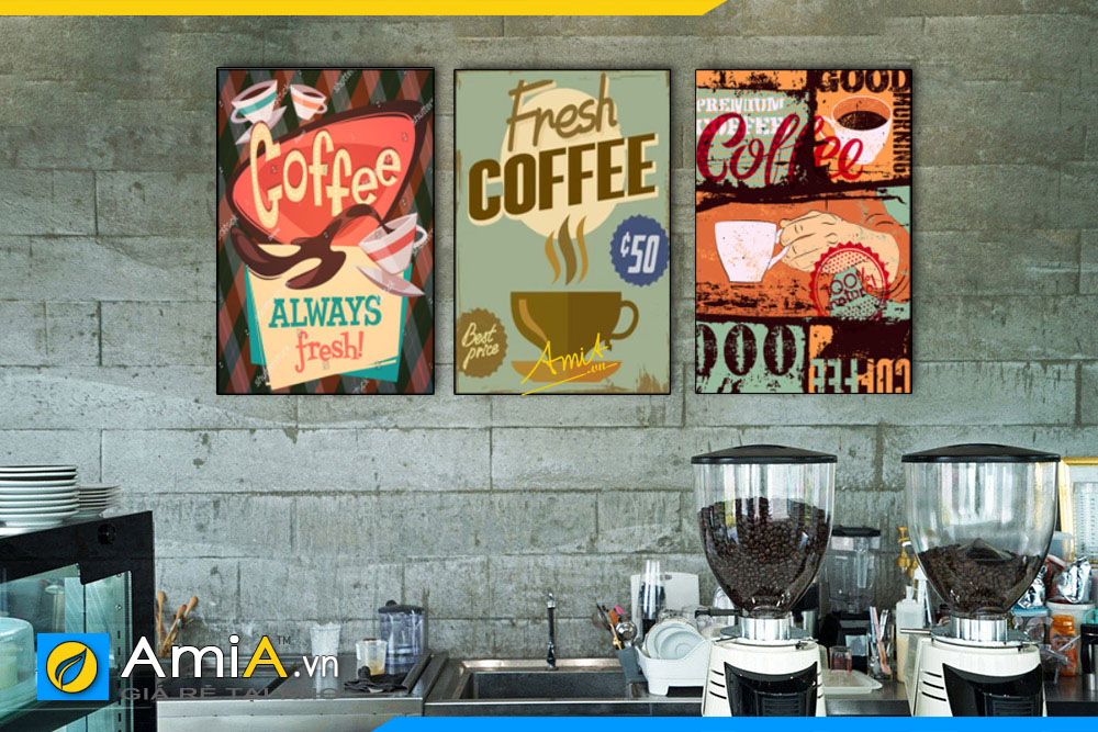 Hình ảnh Bộ tranh treo tường quán cafe đẹp hiện đại AmiA 2107