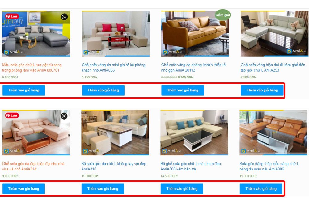 Bấm thêm vào giỏ hàng để mua sofa online