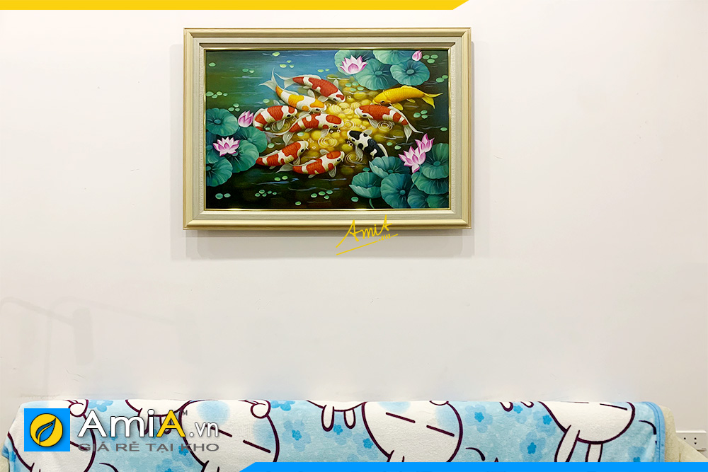 Hình ảnh Chọn mẫu tranh cá chép cửu ngư quần hội mệnh Thủy treo phòng khách đẹp AmiA TSD 167