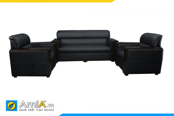 ghế sofa da màu đen cho phòng khách đẹp amia pk056