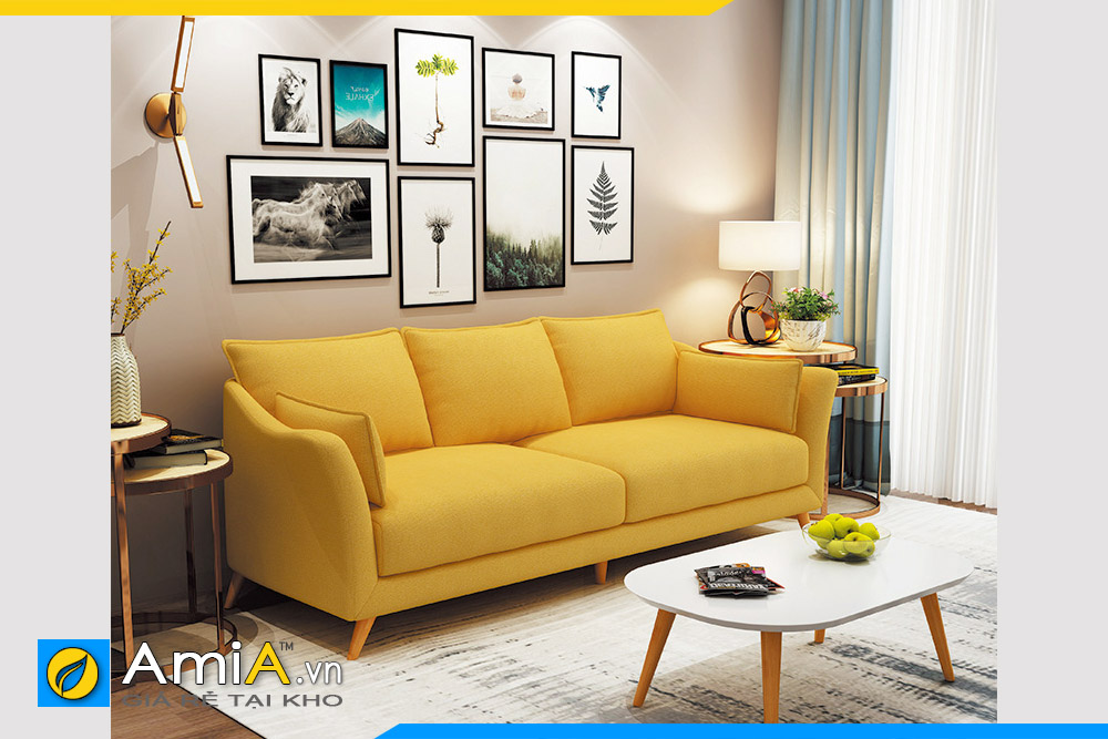 ghế sofa nỉ nhỏ màu vàng đẹp amia pk0067