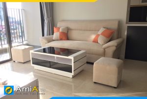 mẫu ghế sofa nỉ màu sáng kê chung cư mini Amia PK055