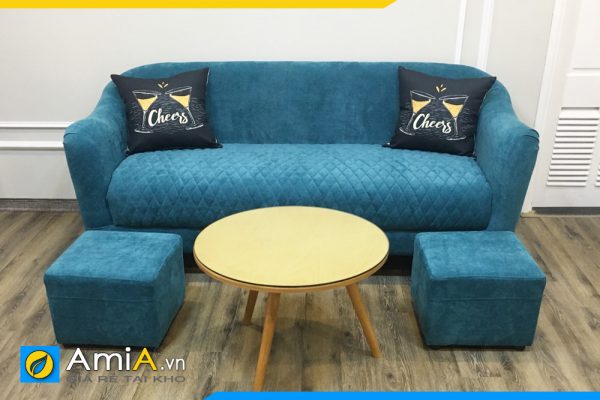 sofa chung cư mini bọc nỉ màu xanh đẹp amia pk181