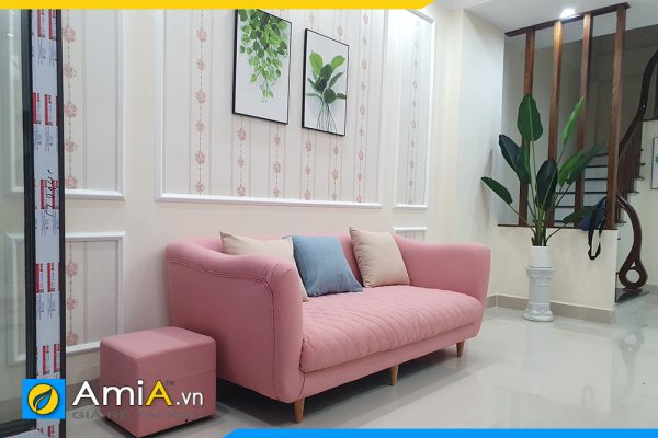 sofa phòng khách đẹp bọc nỉ màu hồng amia pk181
