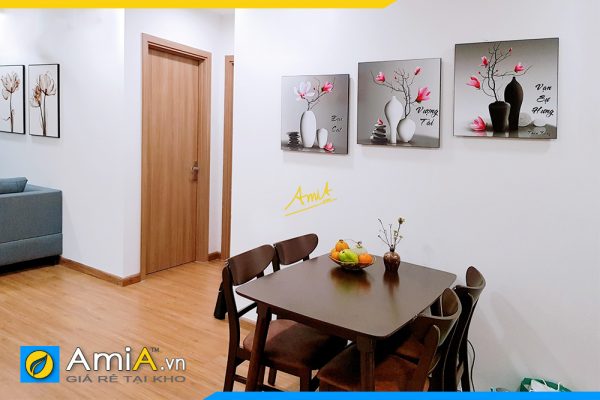 Hình ảnh Tranh bình hoa 3 tấm trang trí tường bàn ăn phòng ăn hiện đại AmiA 1381