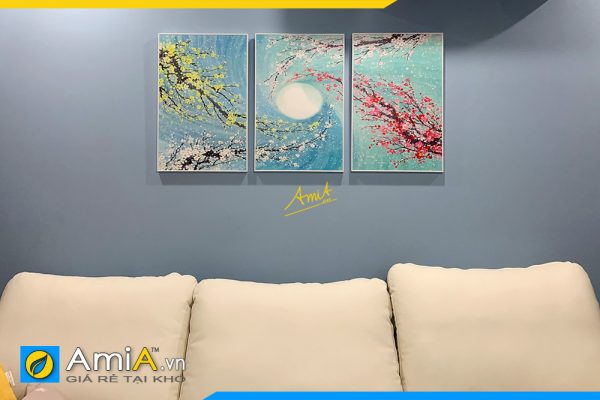 Hình ảnh Tranh hoa đào nghệ thuật trang trí tường phòng khách đẹp AmiA TPK115