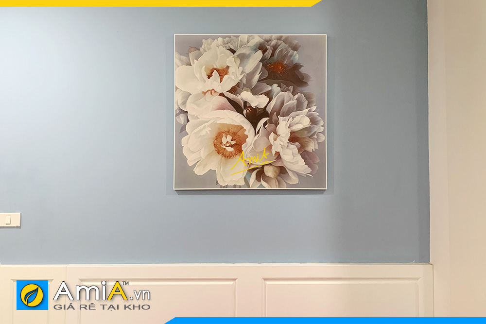Hình ảnh Tranh hoa mẫu đơn 1 tấm treo tường phòng khách đẹp hiện đại AmiA TPK116