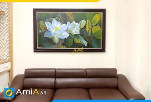 Hình ảnh Tranh hoa sen vẽ sơn dầu treo tường phòng khách đẹp AmiA TSD 522