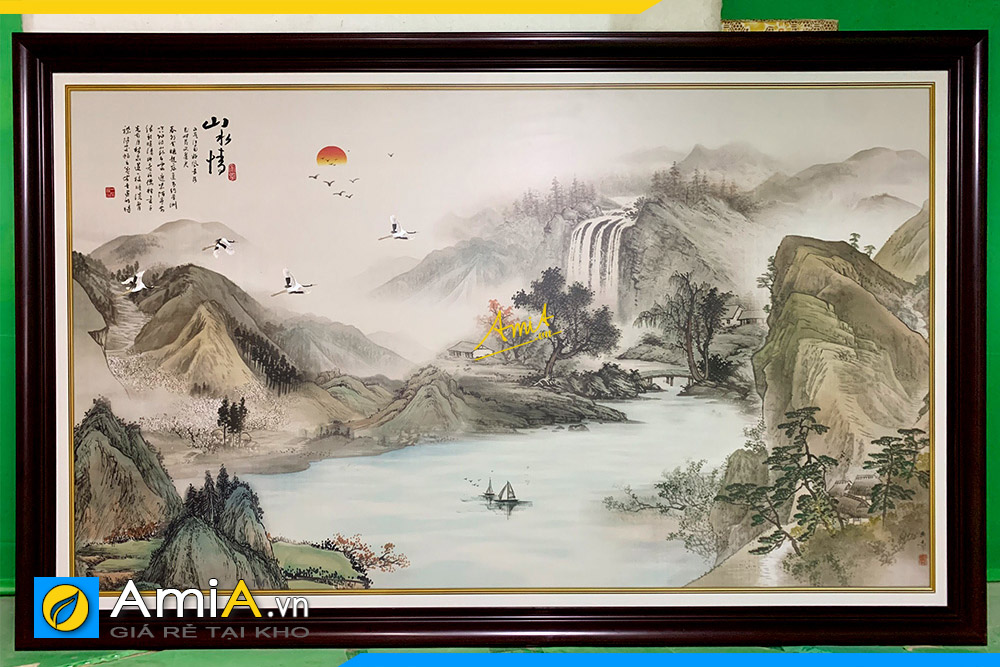 Hình ảnh Tranh phong cảnh sơn thủy thủy mặc cho phòng khách tuổi Canh Tý AmiA 2101