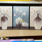 Hình ảnh Tranh phòng khách Lạng Sơn canvas bình hoa mộc lan 3 tấm