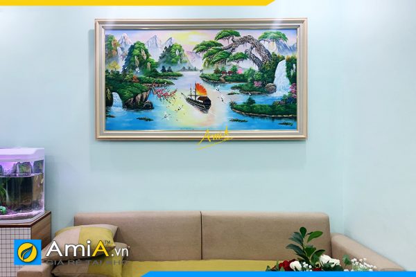 Hình ảnh Tranh phòng khách vẽ sơn dầu chủ đề sơn thủy hữu tình cho phòng khách AmiA TSD 384