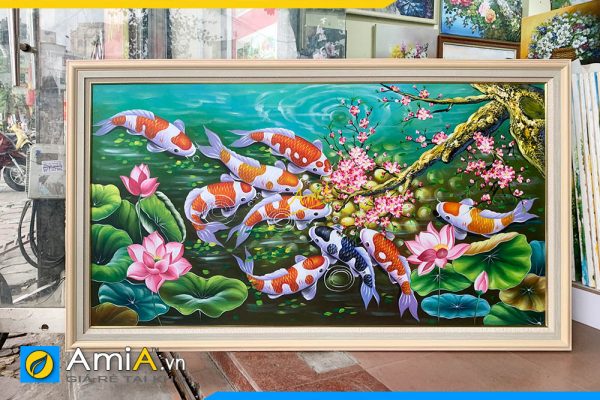 Hình ảnh Tranh sơn dầu cá chép hoa sen đẹp ý nghĩa phong thủy AmiA TSD 542
