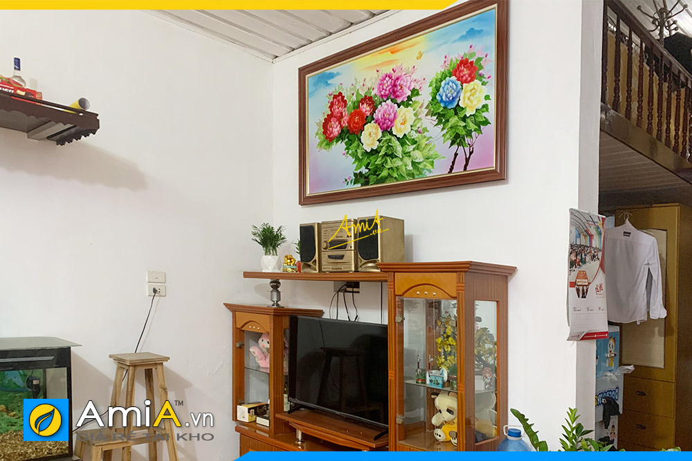 Hình ảnh Tranh sơn dầu hoa mẫu đơn đẹp treo tường phòng khách AmiA TSD 549