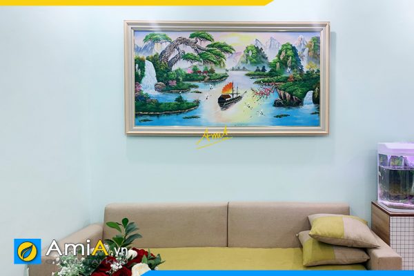Hình ảnh Tranh sơn dầu phong cảnh sơn thủy hữu tình treo phòng khách AmiA TSD 384
