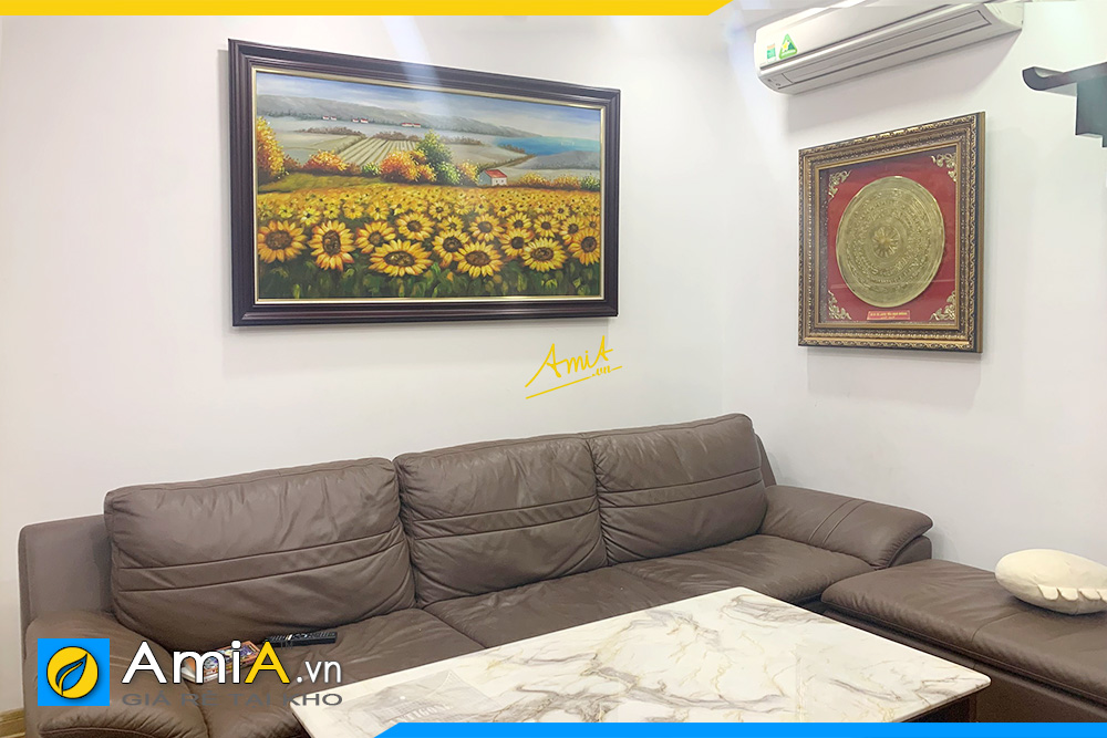 Hình ảnh Tranh sơn dầu treo phòng khách chung cư chủ đề hoa hướng dương AmiA TPK117